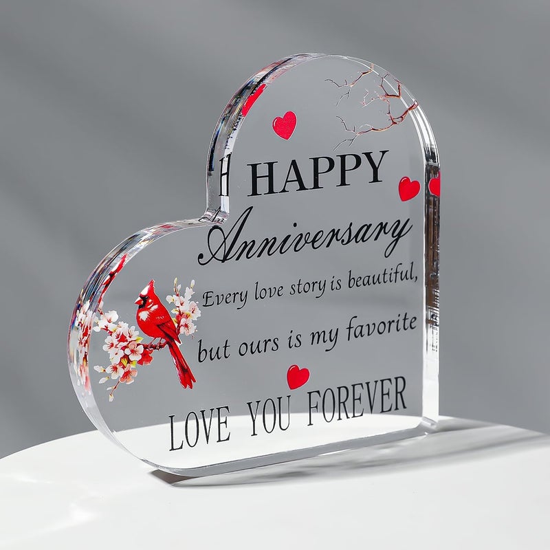 Feeldeal Happy Anniversary Cardinal Gift for Women, Men Anniversary Wedding Acrylic Paper Weights, for Couple Wife Husband Her Him Girlfriend Boyfriend - Image 1